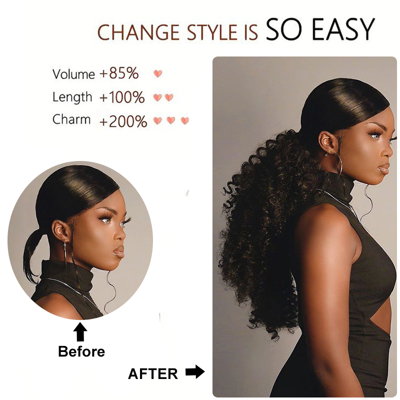 Long Curly Drawstring Ponytail - Drawstring Afro Curly Puff Ponytail recension och pris