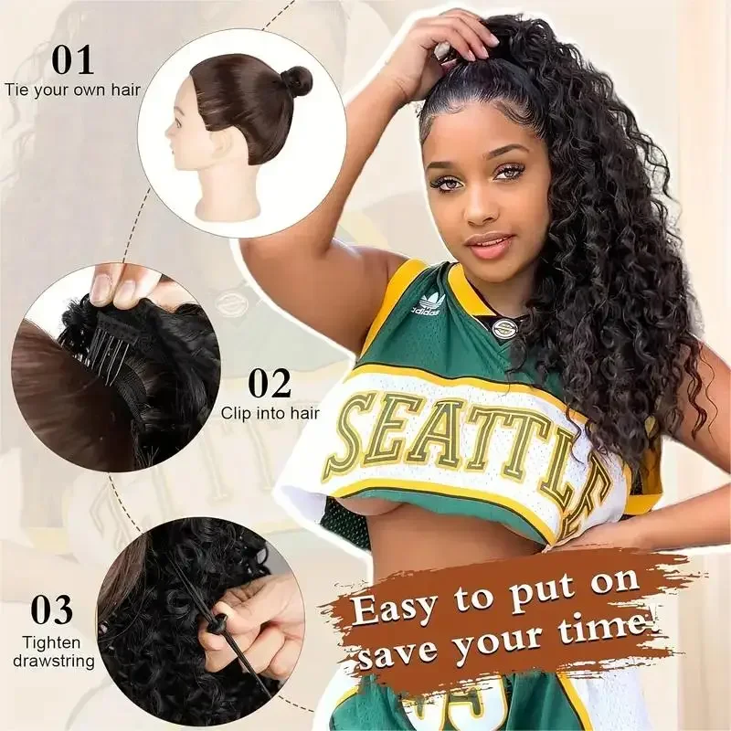 Long Kinky Curly Drawstring Po - Drawstring Afro Curly Puff Ponytail recension och pris