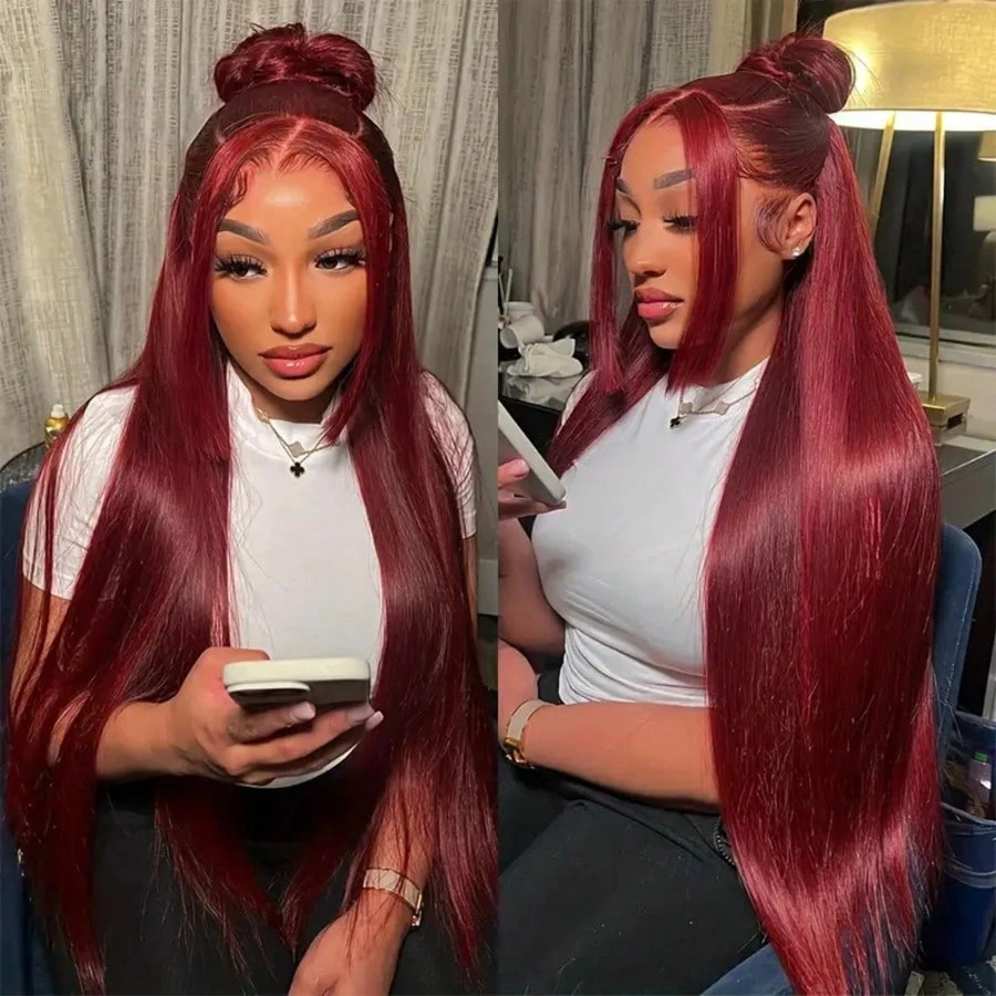 200 Density 99J Burgundy 13X6  - Hd Lace Frontal Wig Human Hair Pre Plucked recension och pris